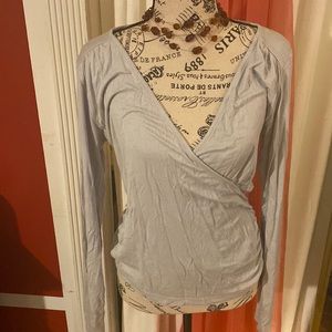Grey long sleeve top with front wrap